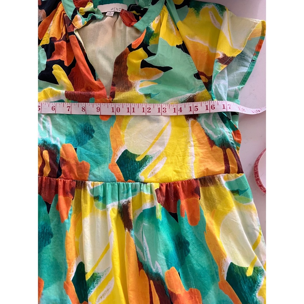 PINCH Floral Tiered Midi Dress Yellow Green Orange Cotton Flutter Sleeve Small - Picture 5 of 10